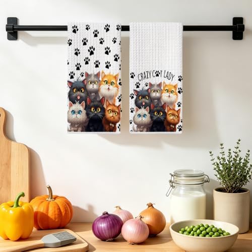 Jztco 2 Pcs Funny Cat Kitchen Towels, Cute Cat Gifts Reusable Hand Towels - Image 4