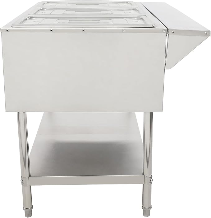 Commercial Electric Steam Table, 3-Pan Open Well Electric Stainless Steel Steam Table Food Warmer, Stainless Steel Steam Table, for Restaurant
