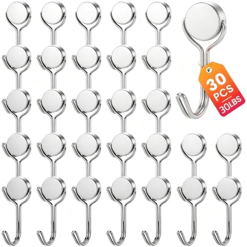 TRYMAG 30LBS Strong Magnetic Hooks, 30 Pack Heavy Duty Swivel Magnet Hooks by TRYMAGMagnets