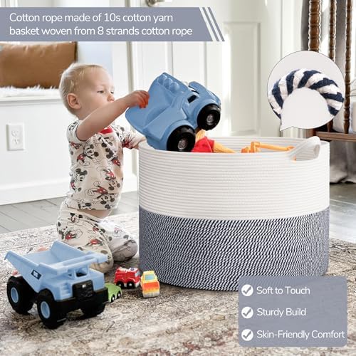 INDRESSME 115L Extra Large Woven Rope Blanket Basket Living Room - Image 3