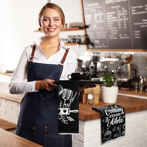 Bencailor 6 Pcs Black Kitchen Towels Decorative Sets Dish Towels Absorbent Fast - Image 2