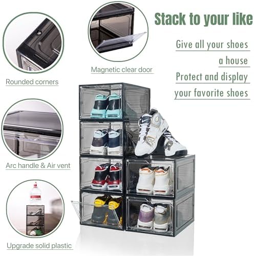 ZLLZUU Shoe Shoe Storage Boxes, 6 Pack Stackable Shoes Organizer Black - Image 3