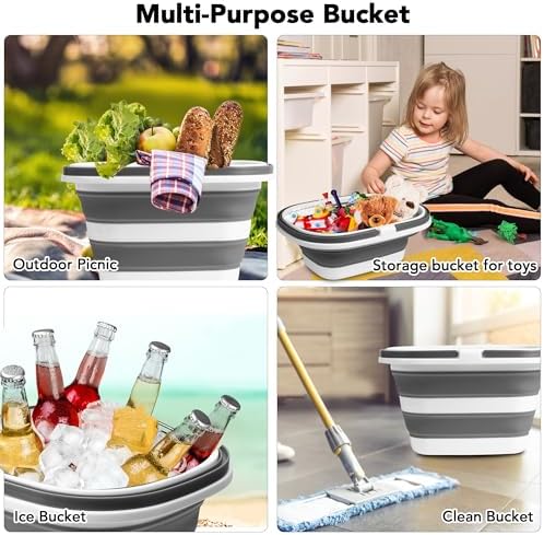 2 Pack Collapsible Mop Bucket, 16L Plastic Bucket - Image 6