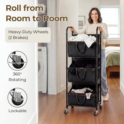 GRANNY SAYS 3 Tiered Laundry Sorter, Narrow Hamper Cart - Image 5