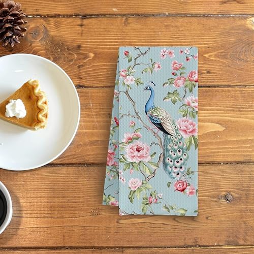 Chinoiserie Floral Peacock Kitchen Towels - Image 3