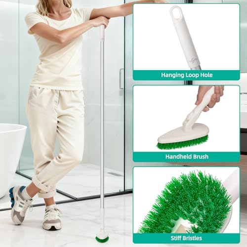 Qaestfy 4-in-1 Tub and Tile Shower Scrubber, Soft & Stiff Bristles Bathroom - Image 5