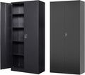 Metal Storage Cabinet-72” Black Tall Steel File Cabinets with Lockable Doors and Adjustable Shelves-Black Steel Storage Cabinet for Kitchen, Office, Garage