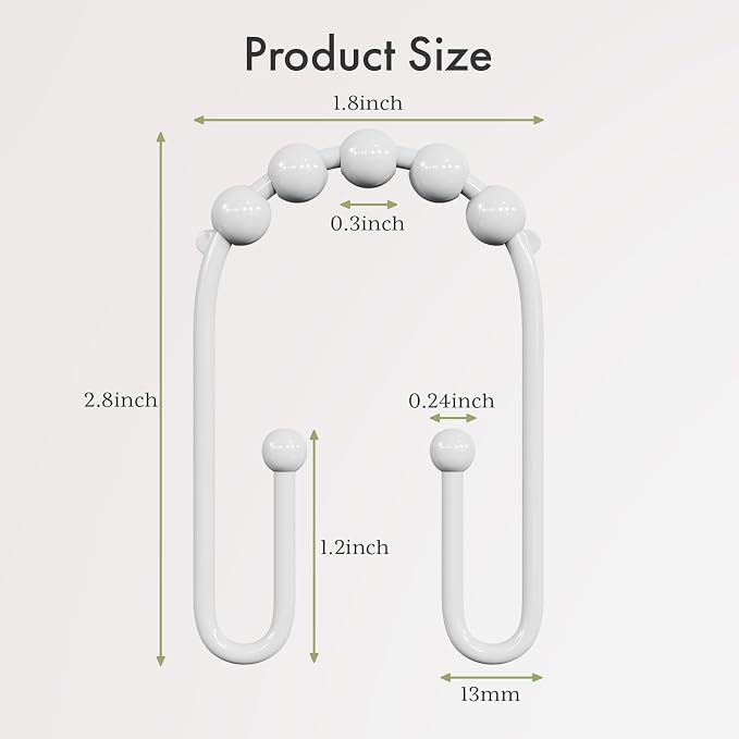 AmazerBath Shower Curtain Hooks White Metal Shower Curtain Rings Rust Proof - Image 7