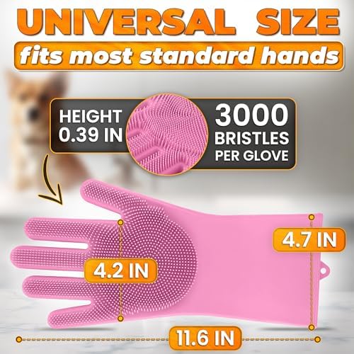 Cat and Dog Washing Gloves, 1 Pair, 11.6 in, Soft Silicone - Image 2