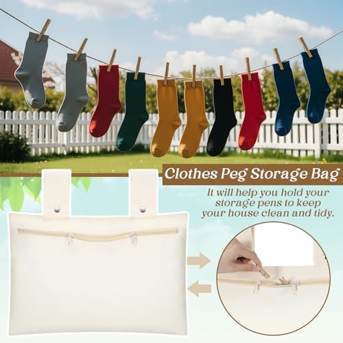 Abbylike 2 Pack Canvas Clothespin Bag 15 x 11 inch Beige Clothes Pin Hanging - Image 6