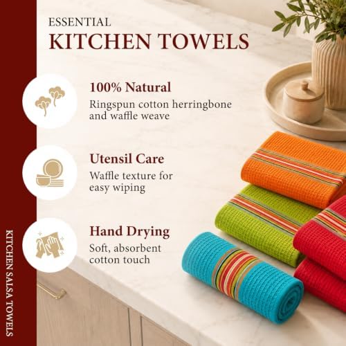 100% Cotton Salsa Kitchen Towels – 4 Pack Dish Towels, Kitchen Cleaning & Drying - Image 6