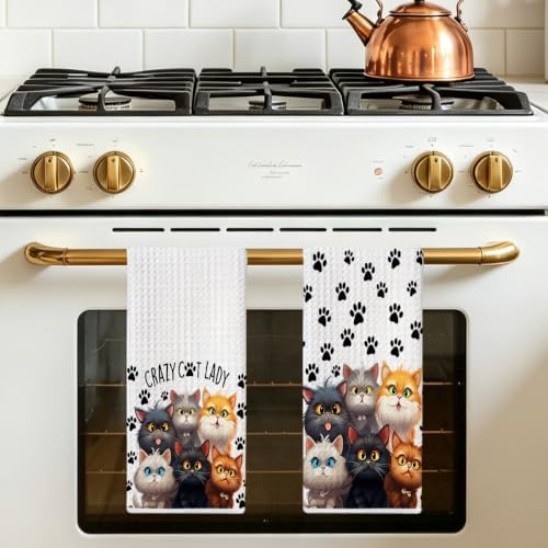 Jztco 2 Pcs Funny Cat Kitchen Towels, Cute Cat Gifts Reusable Hand Towels - Image 5