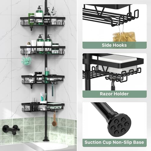 DAOYA Corner Shower Caddy Tension Pole 4 Tier Shower Caddy Organizer Black - Image 5