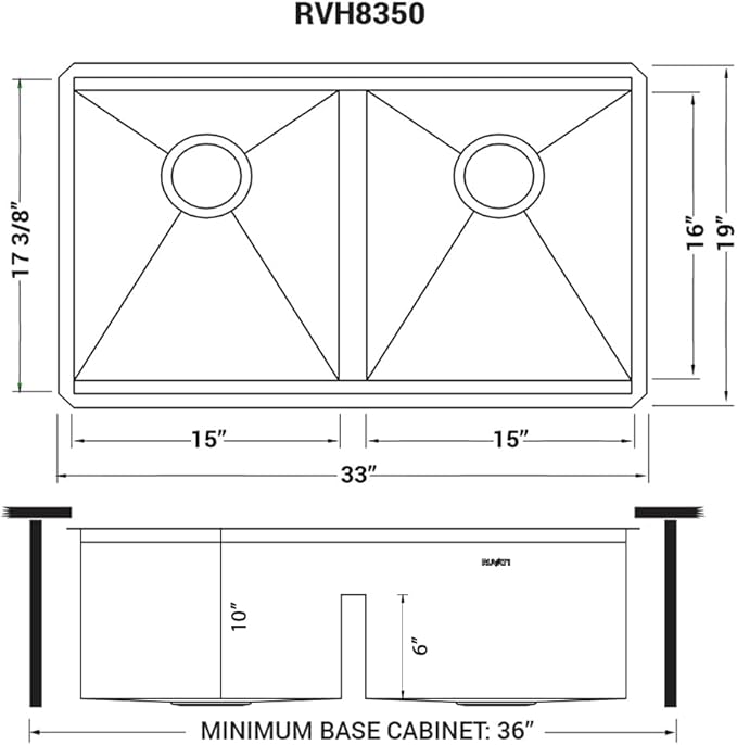 Ruvati 33-inch Workstation Ledge 50/50 Double Bowl Undermount kitchen sink with Brushed Finish - 16 Gauge Stainless Steel Kitchen Sink - Workstation Kitchen Sink - RVH8350