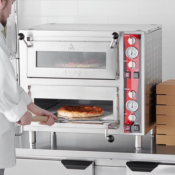 Double Deck Countertop Pizza Oven, 18-Inch, 2 Independent Chambers, Stainless Steel, 3200W Electric, 28x23.25x26.38 Inches, Commercial Bakery