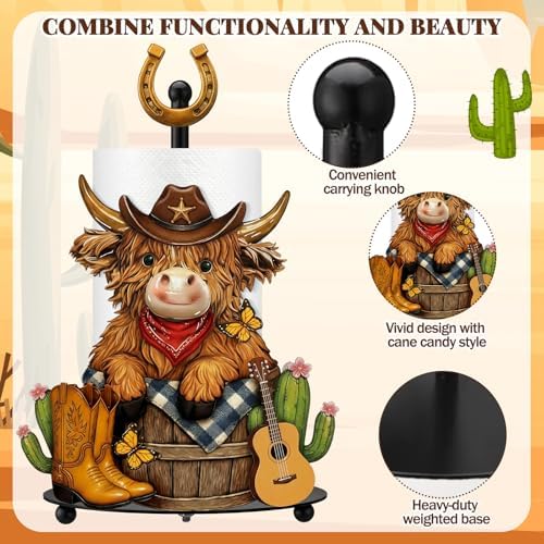 Chunful Western Cowboy Highland Cow Paper Towel Holder Cowboy Kitchen Bathroom - Image 4
