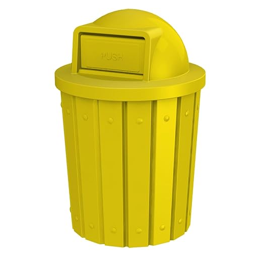 Campus Collection 42 Gallon Slatted Round Heavy-Duty Commercial Outdoor and Indoor Trash Can with Push Open Dome Lid and Internal Liner | Great for Schools and Businesses - Yellow