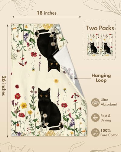 Miss Adola 150GSM Flour Sack Kitchen Towels Set of 2, Retro Cats Floral - Image 4
