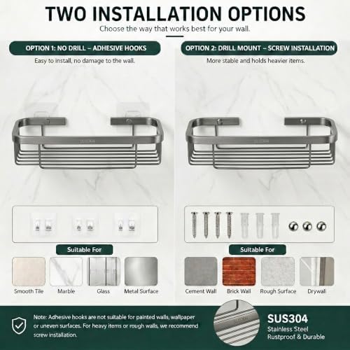 Corner Shower Caddy, 201 Stainless Steel Bathroom Shelf Organizer, Wall Mounted - Image 6