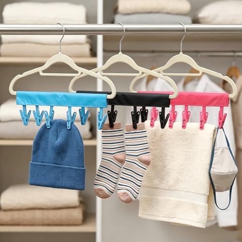 Mini Clothespins Travel Hangers 3-Pack: Foldable Portable Clothes Hangers w/ 6 - Image 3