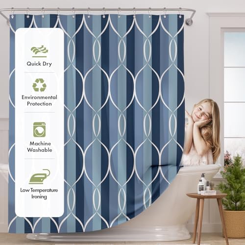 AmazerBath Shower Curtain Blue, Geometric Cloth Shower Curtain Sets - Image 2