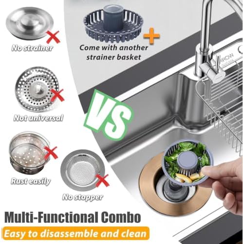 Anlige Kitchen Sink Drain Strainer, 3 in 1 Pop Up Kitchen Sink Stopper - Image 4