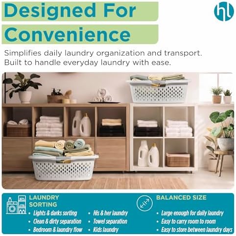 Home Logic 1.5 Bushel Plastic Laundry Basket Front Load, Large Laundry Hamper - Image 4