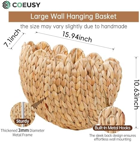 Coeusy Wicker Wall Basket, Scalloped Hanging Basket, Large-Size - Image 4