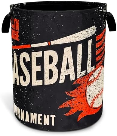 Baseball Sports Laundry Basket Foldable Waterproof Hamper 18.9 x 16.5 Inch by NUTAINLA