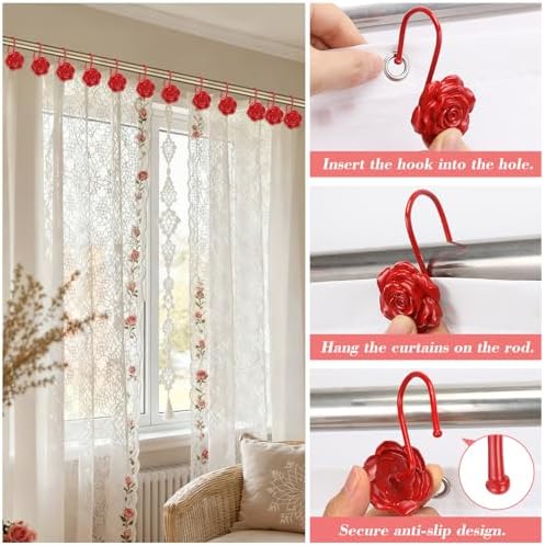 Metal Rose Shower Curtain Hooks, Rust-Resistant Hooks - Image 6