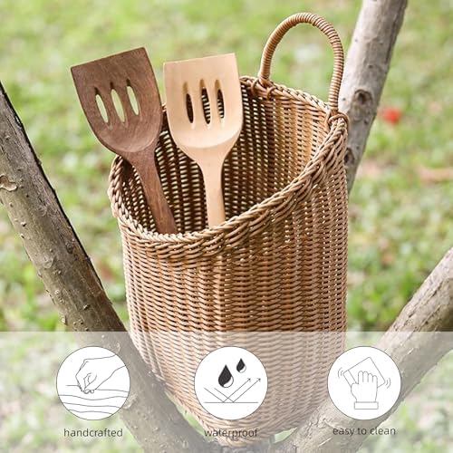 Woven Hanging Wicker Basket for Door, Handmade Rattan Hanging Wall Baskets for - Image 3
