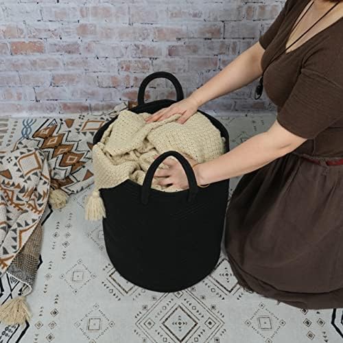 XUANGUO Black Cotton Rope Laundry Basket Hamper - Image 3