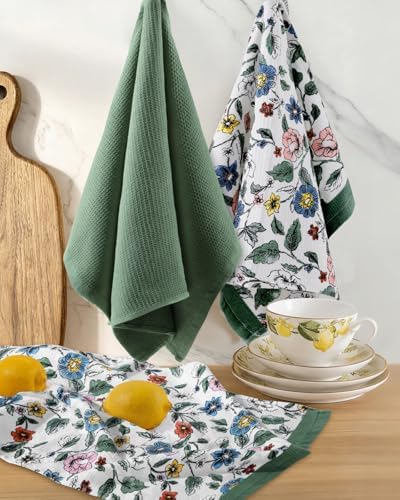Miss Adola 4pcs Cotton Waffle Kitchen Towels, Vibrant Botanical - Image 5