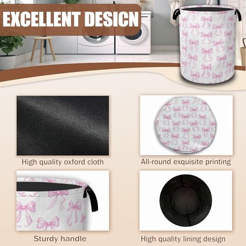 Pink Bow Laundry Hamper, Laundry Baskets, Waterproof Oxford Cloth Toy Storage - Image 5