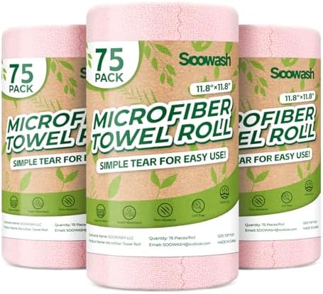 Microfiber Cleaning Cloths Roll 225 Pack 12x12 Inch Lint Free by SOOWASH