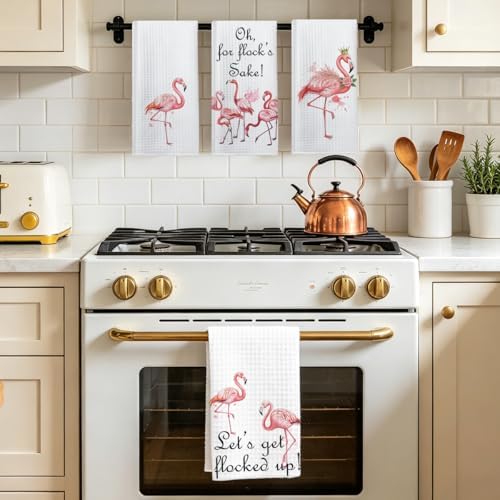 4 Pcs Funny Flamingo Kitchen Towels, Hot Pink Bird Reusable Dish Towels - Image 5