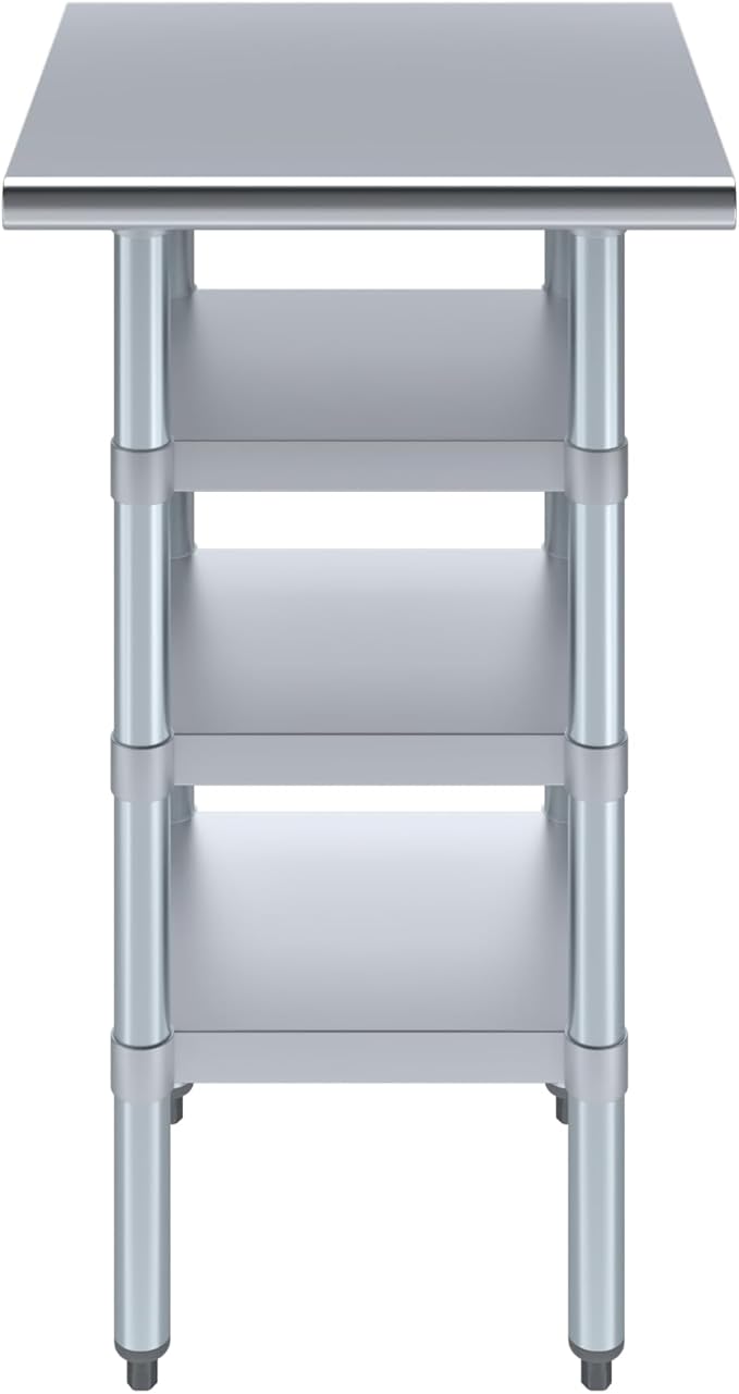 20 in. x 20 in. Stainless Steel Work Table with Three Bottom Shelves | NSF Kitchen Prep Table | Utitly Metal Table