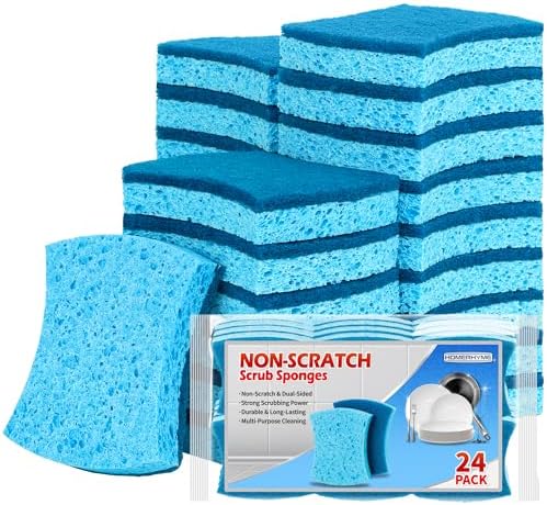 Non-Scratch Cellulose Scrub Sponges 24 Pack, Kitchen Sponge by HOMERHYME