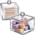 SheeChung Square Acrylic Qtip Holder, 2 Pack Bathroom Canisters by SheeChung