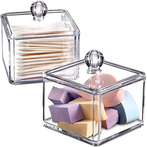 SheeChung Square Acrylic Qtip Holder, 2 Pack Bathroom Canisters by SheeChung