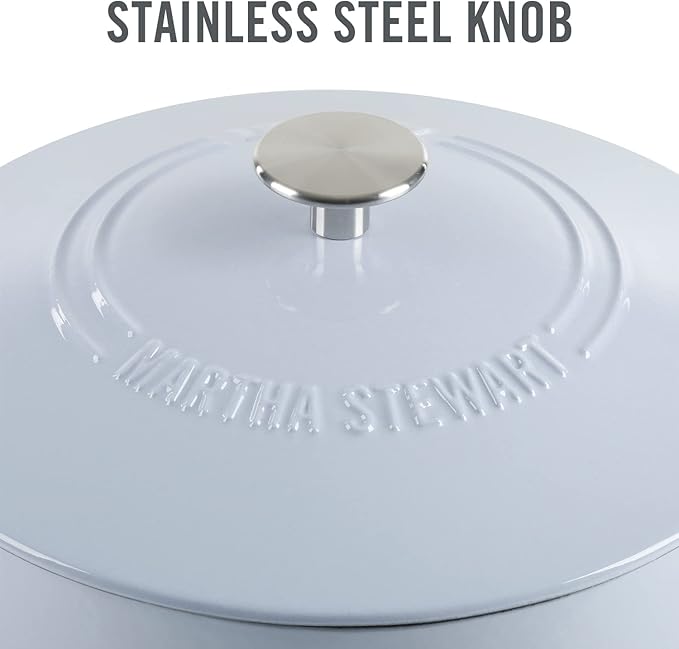MARTHA STEWART Gatwick 7-Quart Enamel Cast Iron Dutch Oven Pot with Lid – Lavender Purple – Durable Heavy-Duty Dutch Oven for Slow Cooking, Braising & Baking