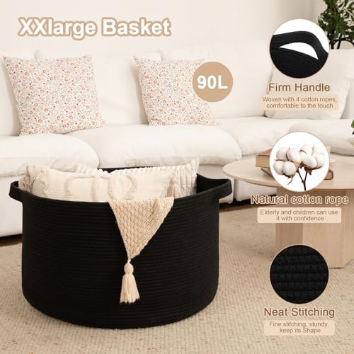OIAHOMY 90L XXXLarge Blanket Basket Living Room Laundry Basket Black - Image 4