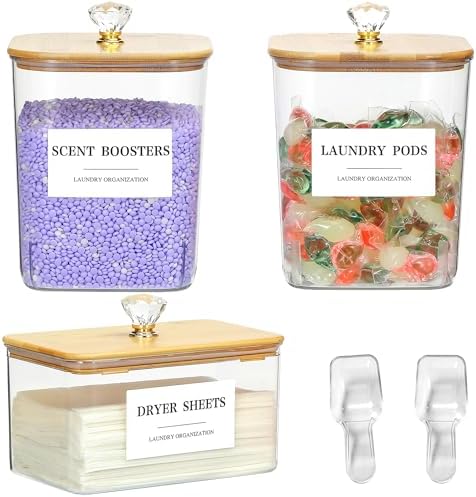 3 Pack Plastic Laundry Pods Container & Dryer Sheet Holder by Dounozzi
