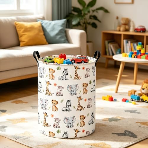 Round Jungle Wildlife Laundry Hamper, Cotton Canvas Storage Bin - Image 5