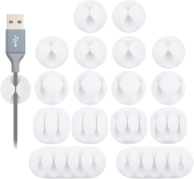 Desk Cable Management Cord Organizer, 16 Pack White Self Adhesive Cord Holder by OHill