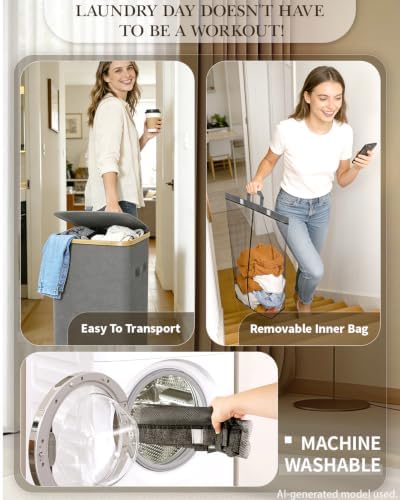 Laundry Hamper with Wheels, 75L Rolling Laundry Basket, Removable Inner Bag - Image 3