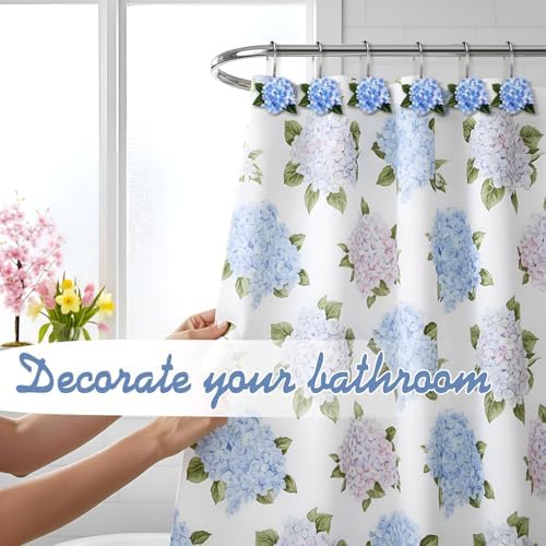 Amyhill 12 Pcs Hydrangea Decorative Shower Curtain Hooks Blue Flower Shower - Image 6