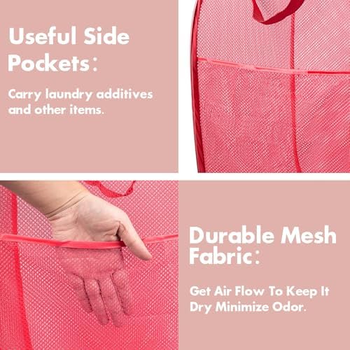 2 Pack Pop Up Laundry Hampers, 70 L Collapsible Foldable Mesh Basket - Image 4