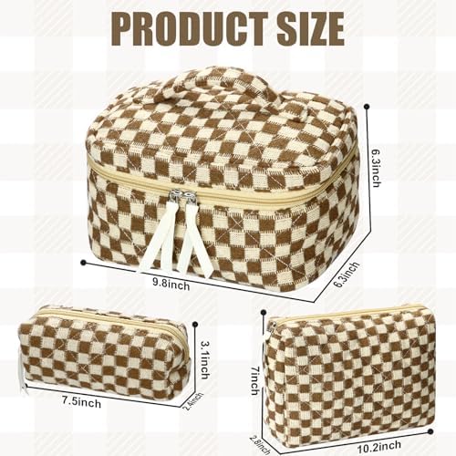 BuyCard Quilted Makeup Bag Set, CuteFloral Cotton Coquette Makeup Bag Toiletry - Image 2