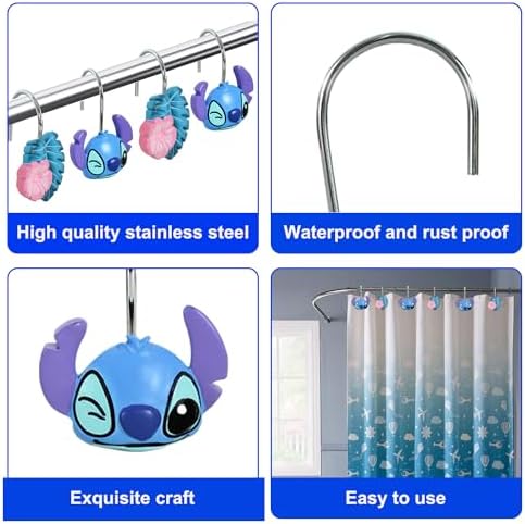 12-Piece Blue Cute Shower Curtain Hooks - Image 4